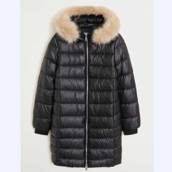 MANGO Women's Black Quilted Long Coat Jacket - Picture 1 of 8